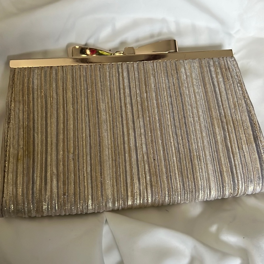 Elegant Gold Satin Gold Pleated Evening Purse